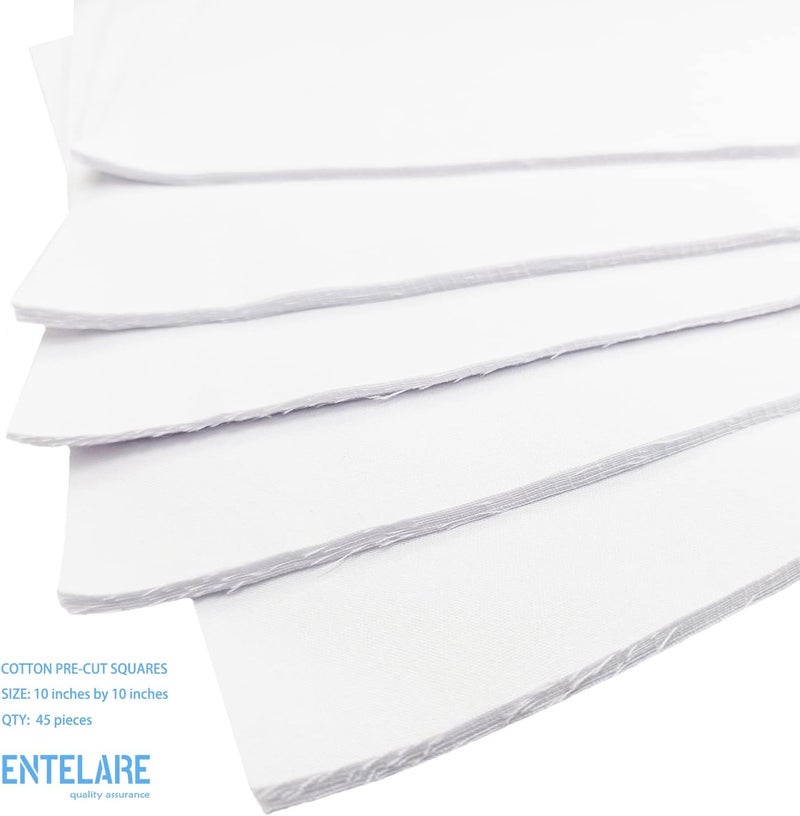 ENTELARE Pre-Cut Charm Packs Cotton Square Bundles 10"x10" 45 Pieces White - Image 2